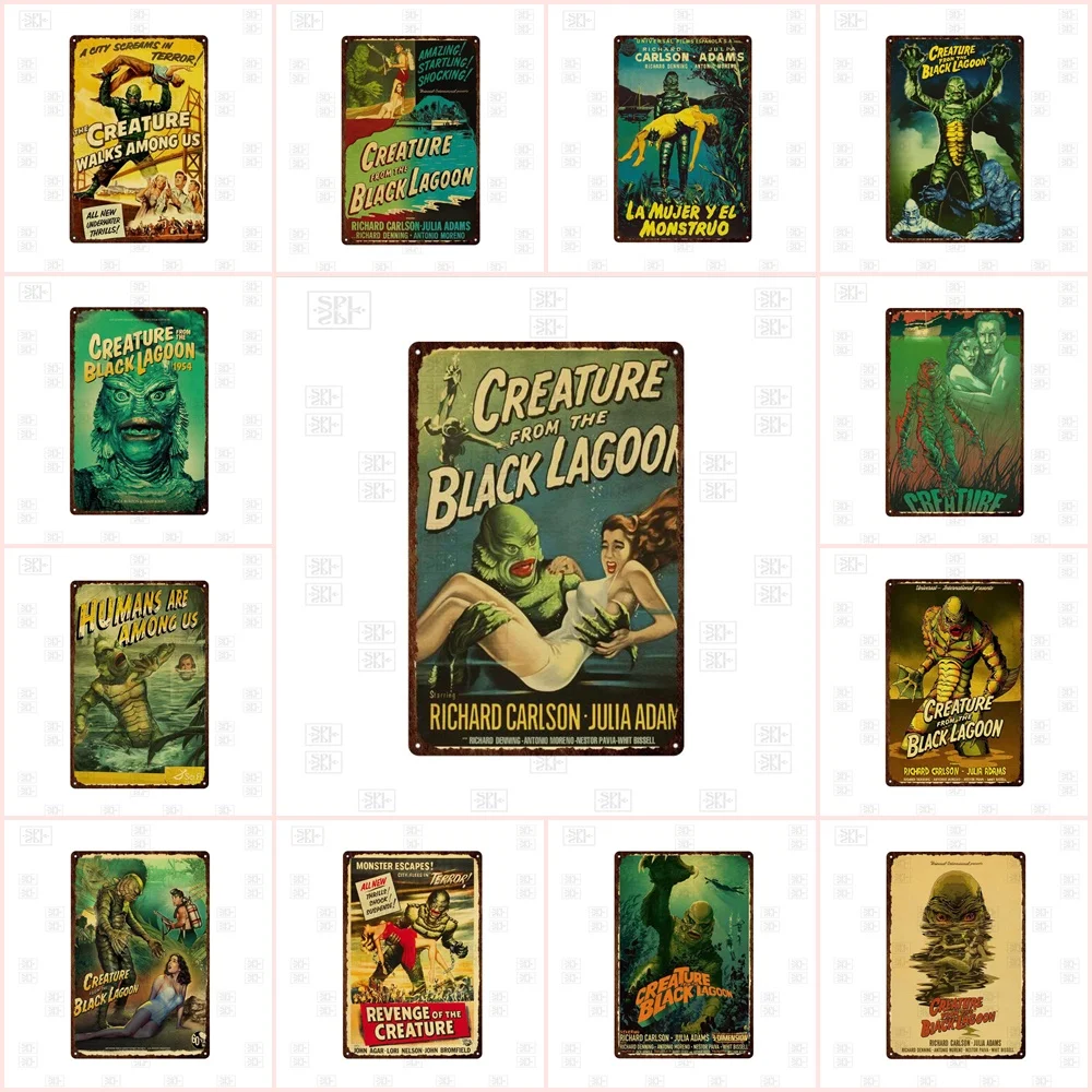 

American Horror Movie Creature Metal Tin Sign Vintage Art Print Metal Posters Plates Pub Bar Sign Man Cave Metal Decor Plaques