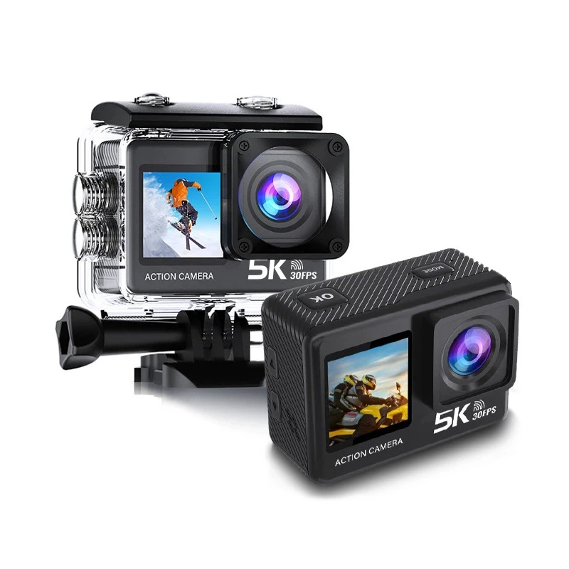 NCZOBOE 5K 30FPS 액션 카메라 48MP 2인치 터치 듀얼 스크린 Wi-Fi EIS 170 ° DVR 웹캠 무선 마이크 30M 방수 스포츠 카메라