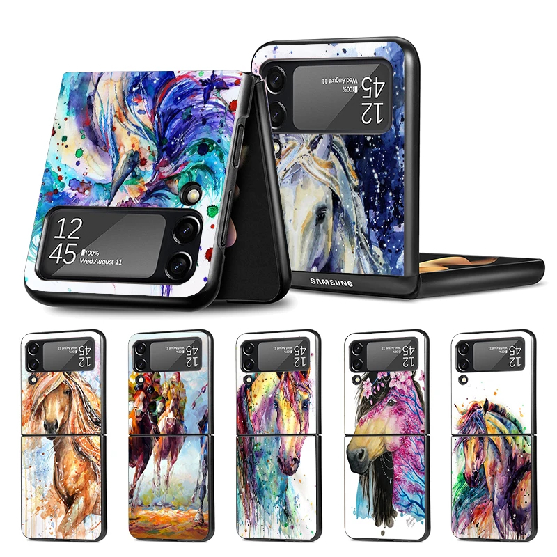 Animal Oil Painting Horse Z Flip 4 Z Flip 4 Phnoe Case Per Samsung Z Flip 3 5 5G Black Hard Shell Galaxy Zflip3 Zflip4 Zflip5