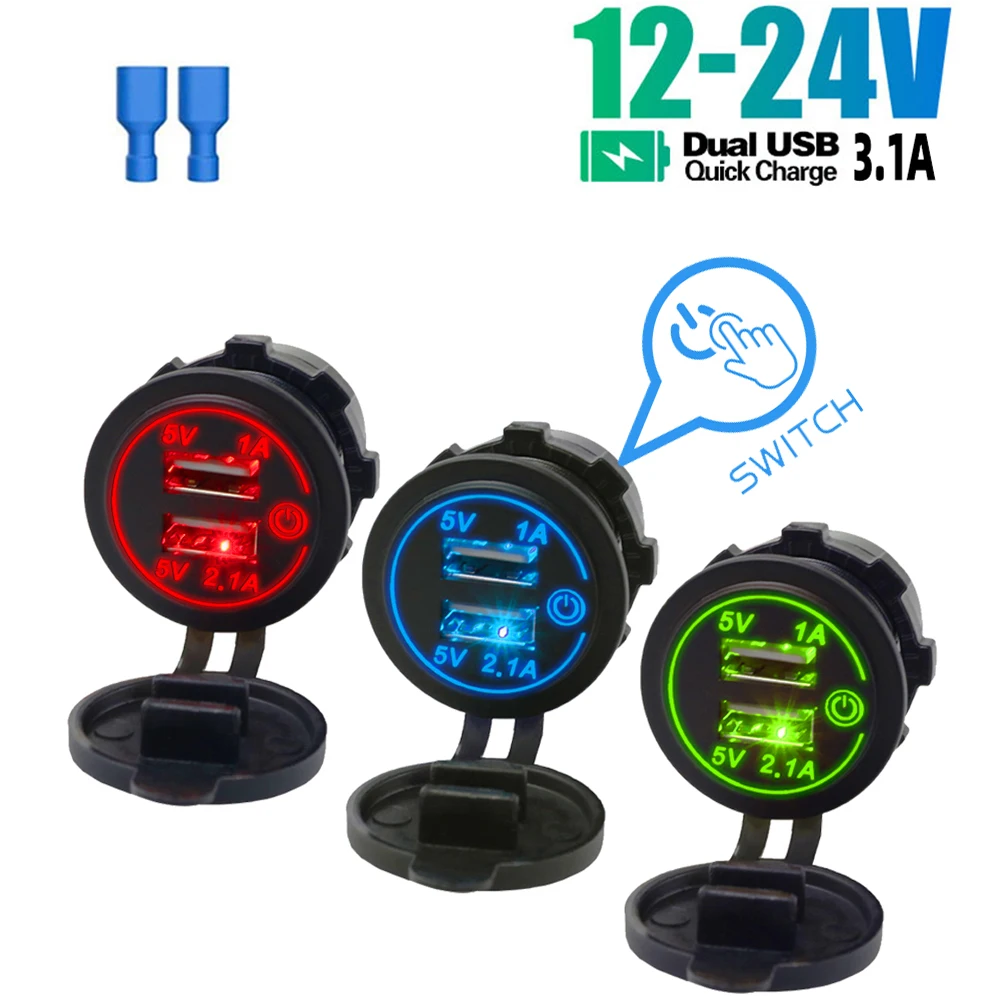 12V-24V Auto Dual USB Ladegerät Buchse USB Outlet Wasserdicht 3,1 EINE  Schnelle Ladegerät Buchse mit Touch schalter für Boot Marine Motorrad -  AliExpress