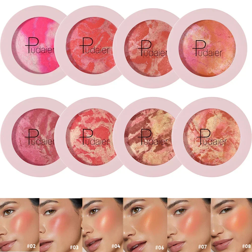 8 Colors Shimmer Blush Marble Baked Rouge Long-lasting Waterproof Matte Concealer Highlighter Blush Suitable for Valentine's Day 2