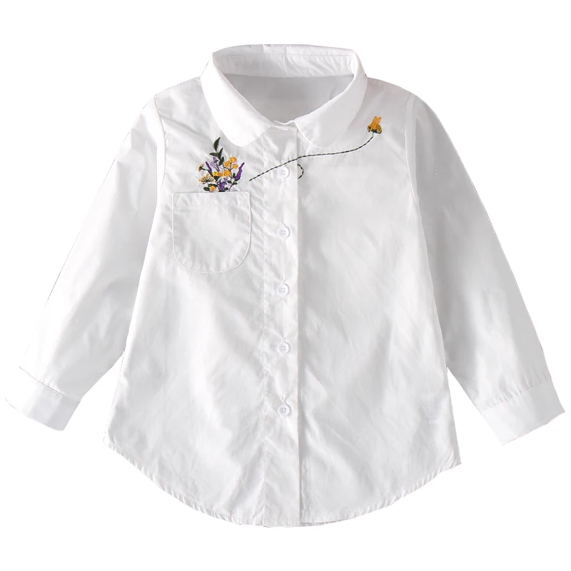 Girls White Blouse Fall Cute Long Sleeves Children Cartoon Shirts Girl Blouses Cat Teenager School Clothes Kids Tops kids shirts