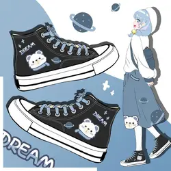 2023 New Spring And Summer Winnie the pooh Cute Cartoon Canvas Shoes Women's High-top Casual Flat Sweet Girl Cute Shoes