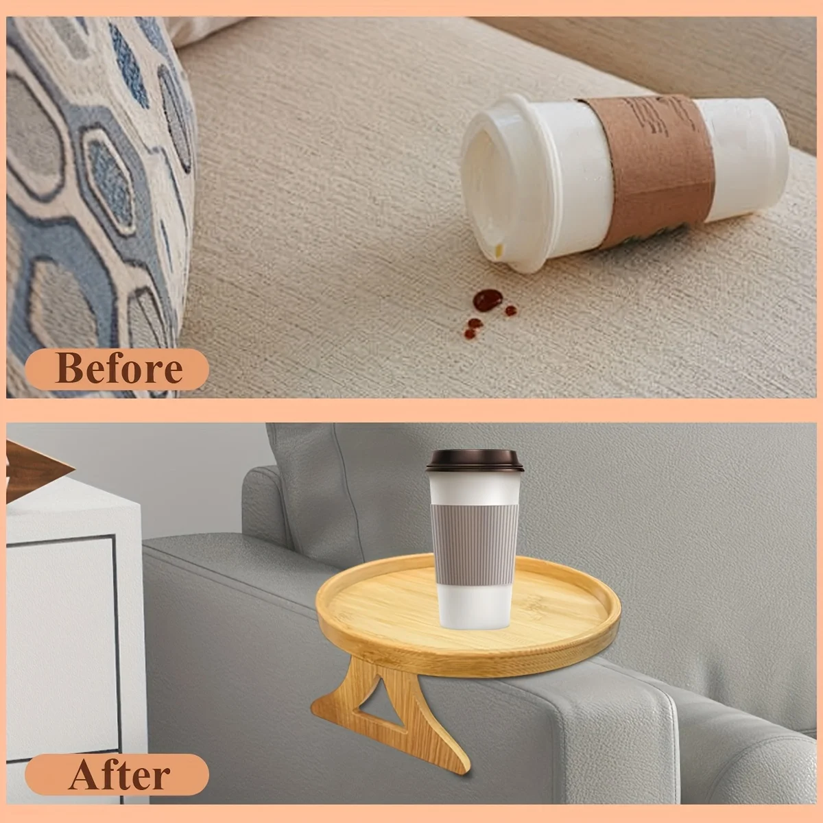 Sofa Tray Table Clip-On Tray for Remote Control Coffee Snacks
