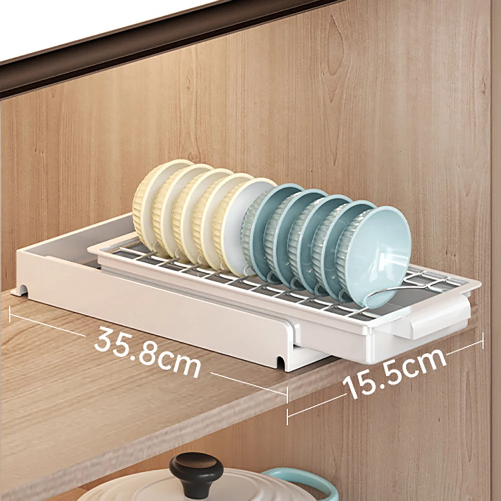 Pull Out Dish Racks Kitchen Under Sink Organizer, Cabinet Slide Out Dish Drying Rack With Drainboard, Carbon Steel Sliding Drawe