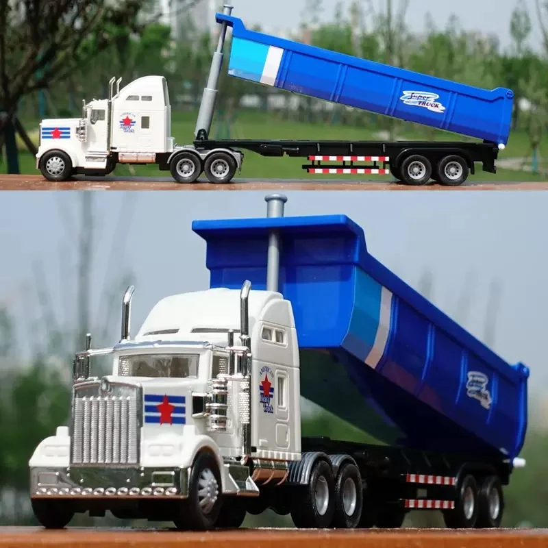 1:36 Scale Model American Tanker Container Truck Engineering Vehicle Transport Truck Semi Trailer Collection Christmas Gift Toy