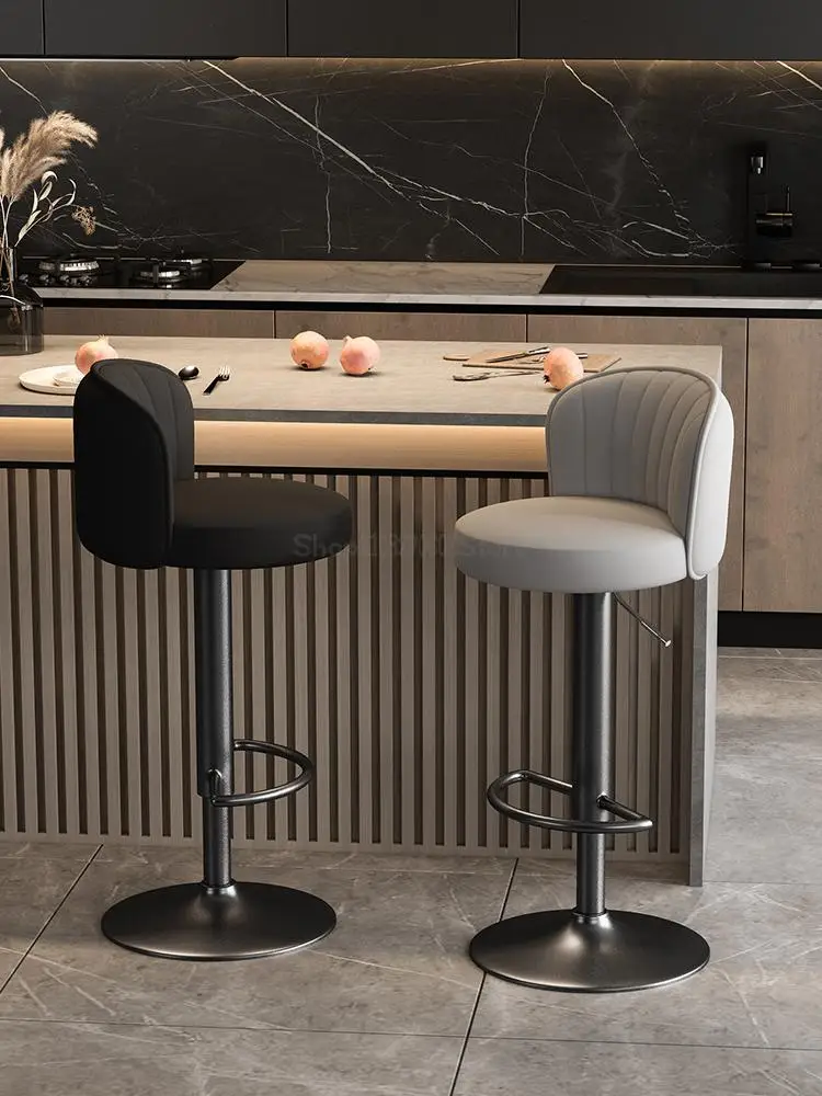 Bar Chair High Stool Household Rotating Lifting Backrest Stool Cashier High Chair Front Desk Commercial Round Swivel