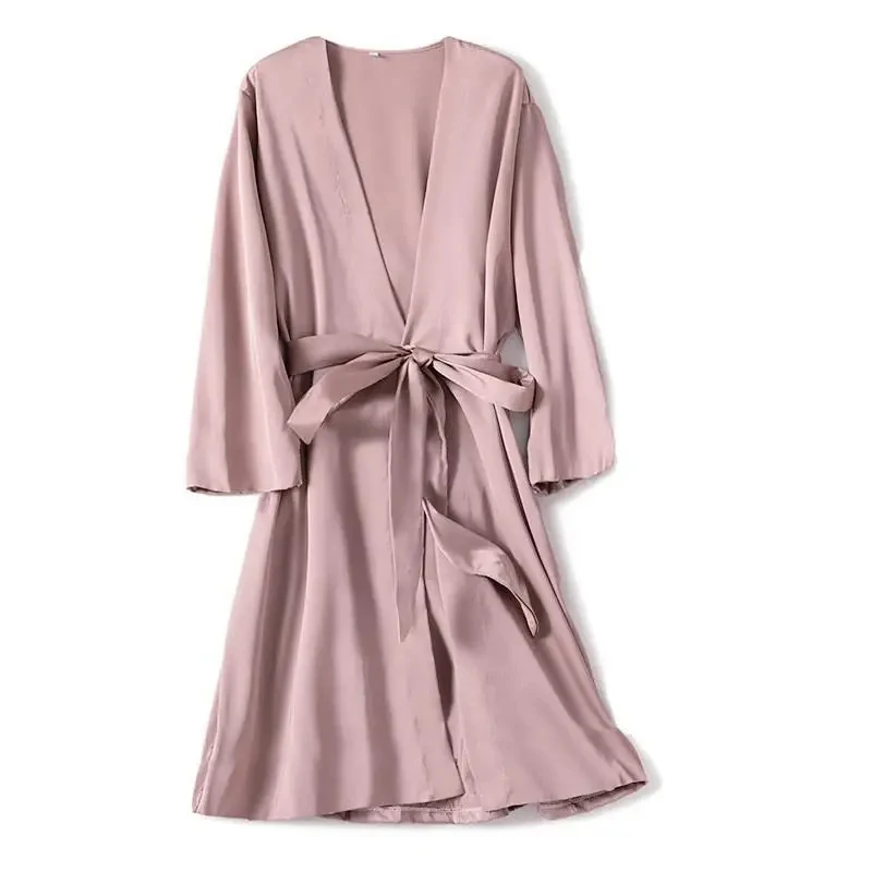 

Women Solid Satin Robe Pink Bridal Wedding Dressing Gown Silky Kimono Bathrobe Summer New Nightgown Sexy Nightwear Loungewear