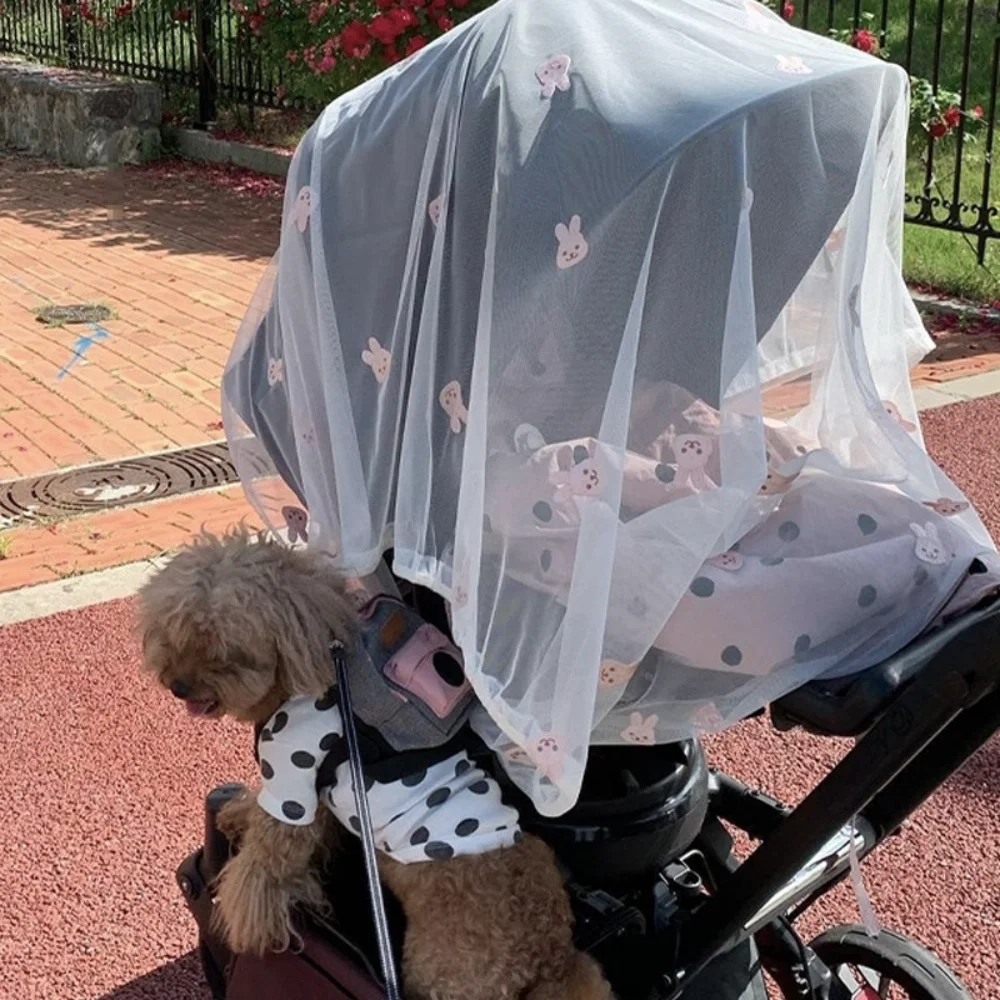 

Baby Stroller Full Cover Mesh Mosquito Net Breathable Embroidery Sunshade Ourdoor Ins Style Gauze Windshield Curtain Accessories