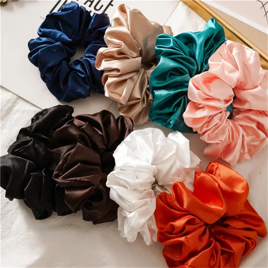 Korea Silk Scrunchie Elastic Hair Bands Solid Color Fashion Bow Headband Ponytail Holder Hair Ties Ropes Girs Hair Accessoires hair clip ins