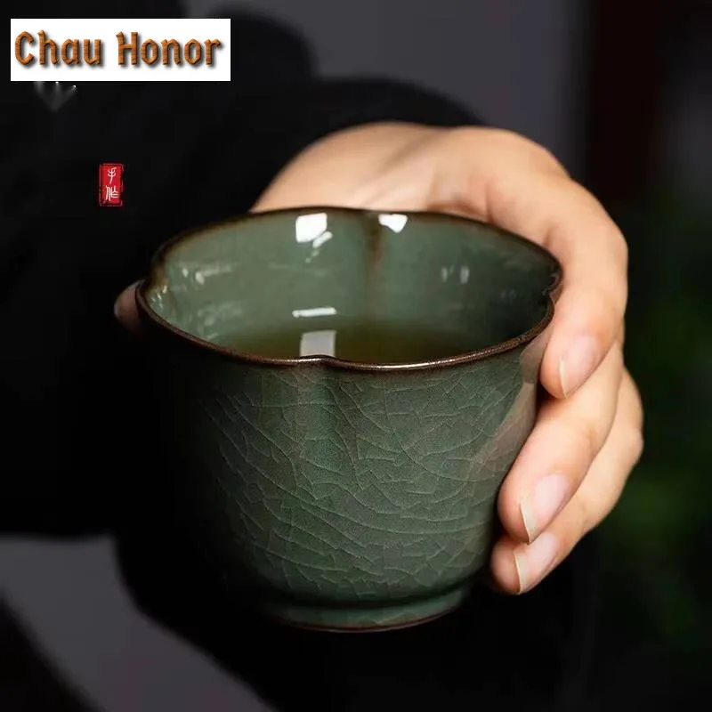 120ml Handmade Longquan Celadon Teacup Retro Iron Body Master Cup Ice Cracking Galze Ceramic Tea Bwol Chazhan Kung Fu Teaware