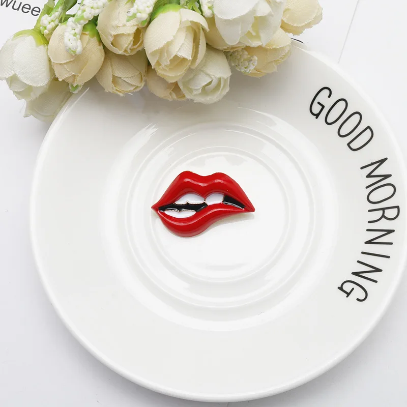 Sexy red lip oil drop brooch personalized versatile enamel clip scarf buckle women accessories fashionable accessories gifts