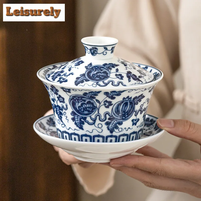 250ml Blue And White Ceramic Gaiwan Creative Large-sized Anti Scalding Tea Tureen Tea Making Cover Bowl Teaware Services Craft