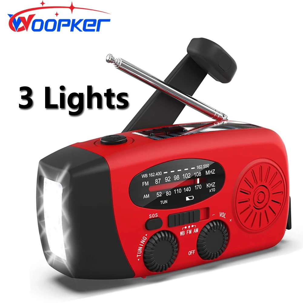 WoopkerE04EmergencyCrankWeatherAMFMRadiowith3LEDLightsNOAA