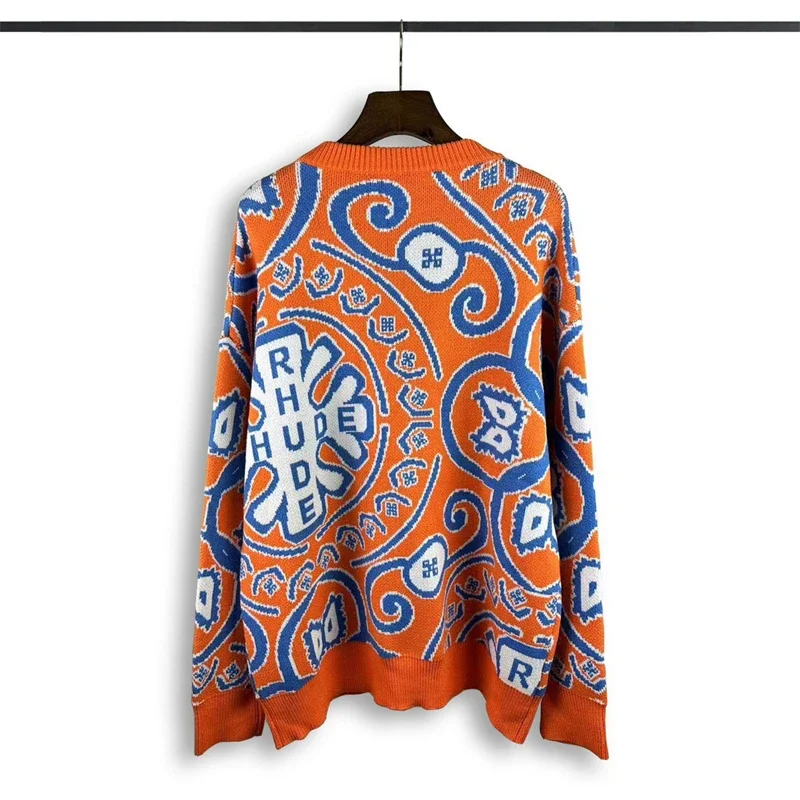 

2023SS High Quality 1:1 Rhude Knit Jacquard Sweater Men Women Casual Sweatshirts