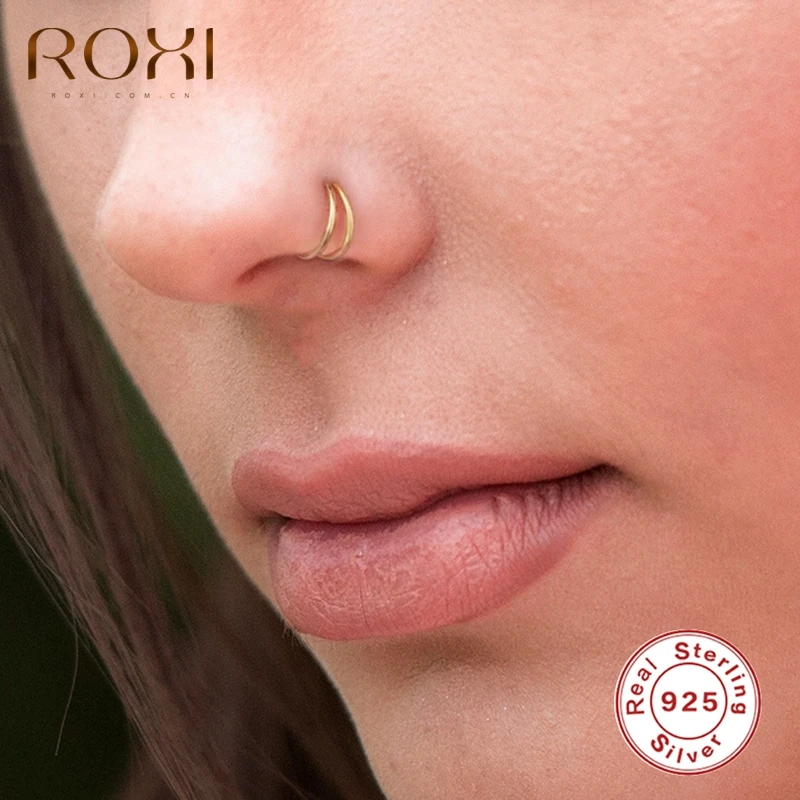 ROXI 패션 광택 더블 라운드 코 반지, 남성 바디 코 피어싱 연골 쥬얼리,  피어싱 네즈