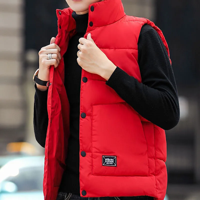 Four Colors Down Cotton Vest Stand Collar Single Breasted Pockets Men's Clothing Keep Warm Letter Embroidery Label Plus Size