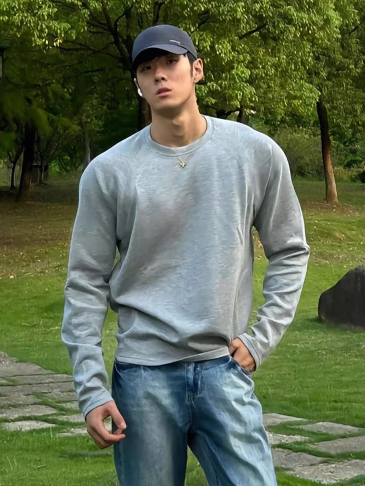 Pure cotton long-sleeved t-shirt light gray