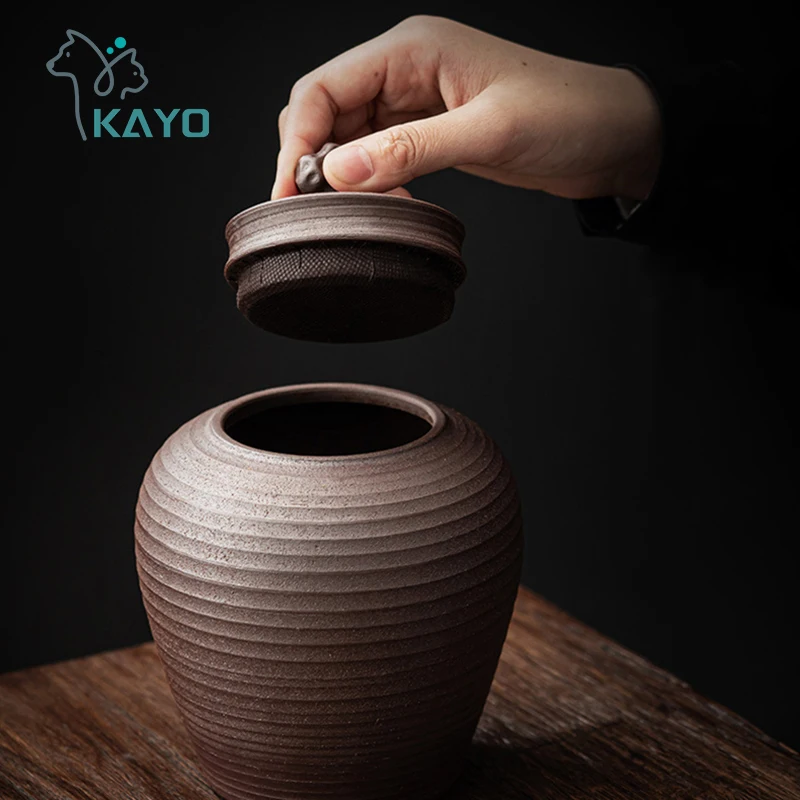 Cremation Urn Sealed Funeral Ashes Urns Ceramics Matte Surface Exquisite Relief Wooden Cloth Plug Human Memorial Safe Packing