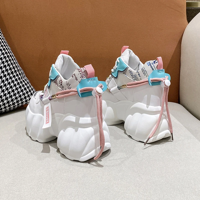 2022 High Top Women's Breathable Chunky Sneakers Fashion Platform Leather White Shoes Ladies Casual Short Boots Zapatos De Mujer
