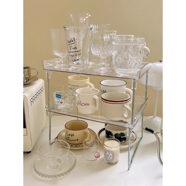 Új Akril Átlátszó Tároló Állvány Ékszerek Kozmetikumok Díszek Összecsukható, Egymásra Rakható Konyhai Csésze Bögre Üveg Szervező Polc - Image 2