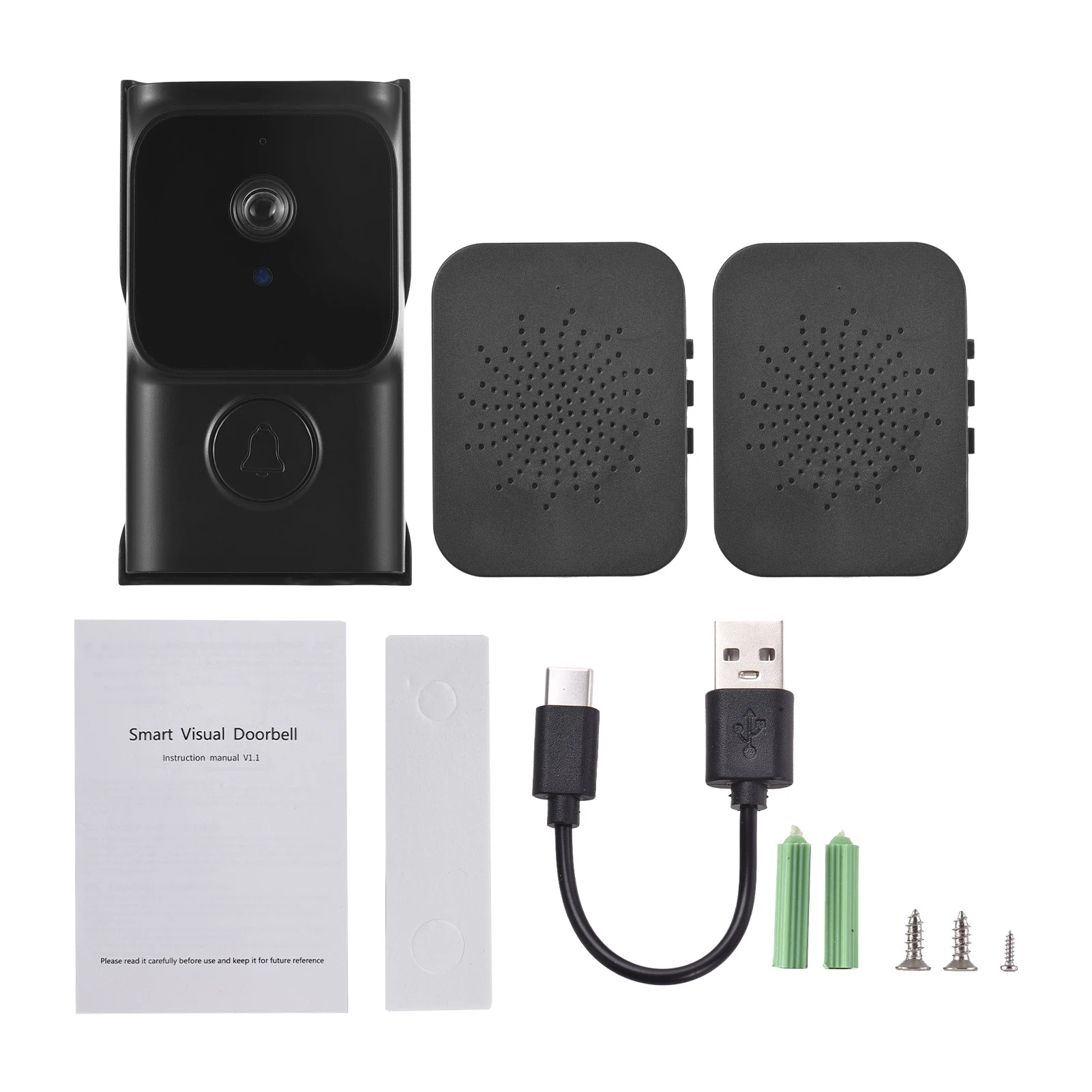 【Neu】WiFi Smart Doorbell Ring Türkamera mit 2 Dingdong Chime TY App-Steuerung Infrarot-Nachtsicht wiederaufladbares Video