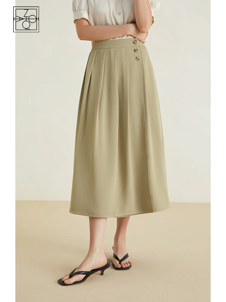 ZIQIAO Niche Design Drape A-line Skirt for Female Summer Newly Hip-covering Thin High Waist Pleated All-match Long Skirt Women