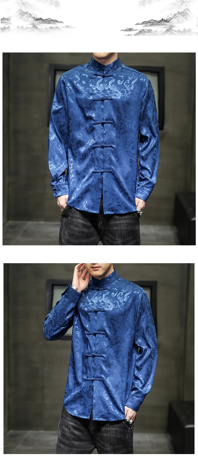 2023 New Chinese Style Mens Tops Tang Suit Fashion Solid 