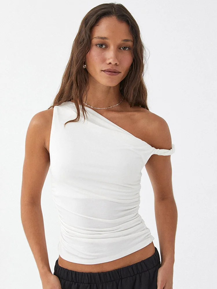 Women's Basic Ruched Crop Top 2024 - Off Shoulder Side Ruched Summer Tank