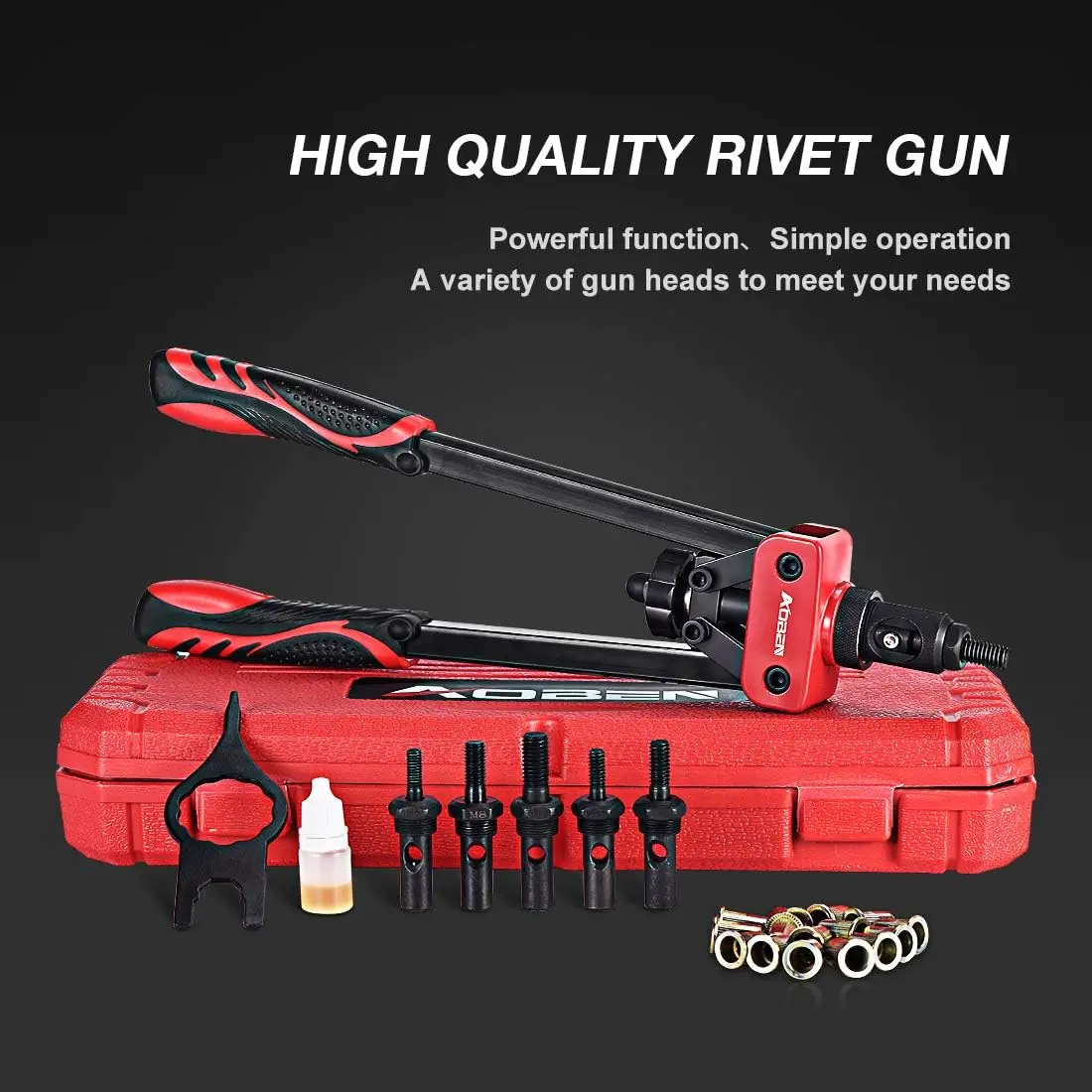 Rivet Nut Tool Professional Hand Rivet Nut Setter Kit 14" Labor-Saving and Compact Design Including 6 Interchangeable