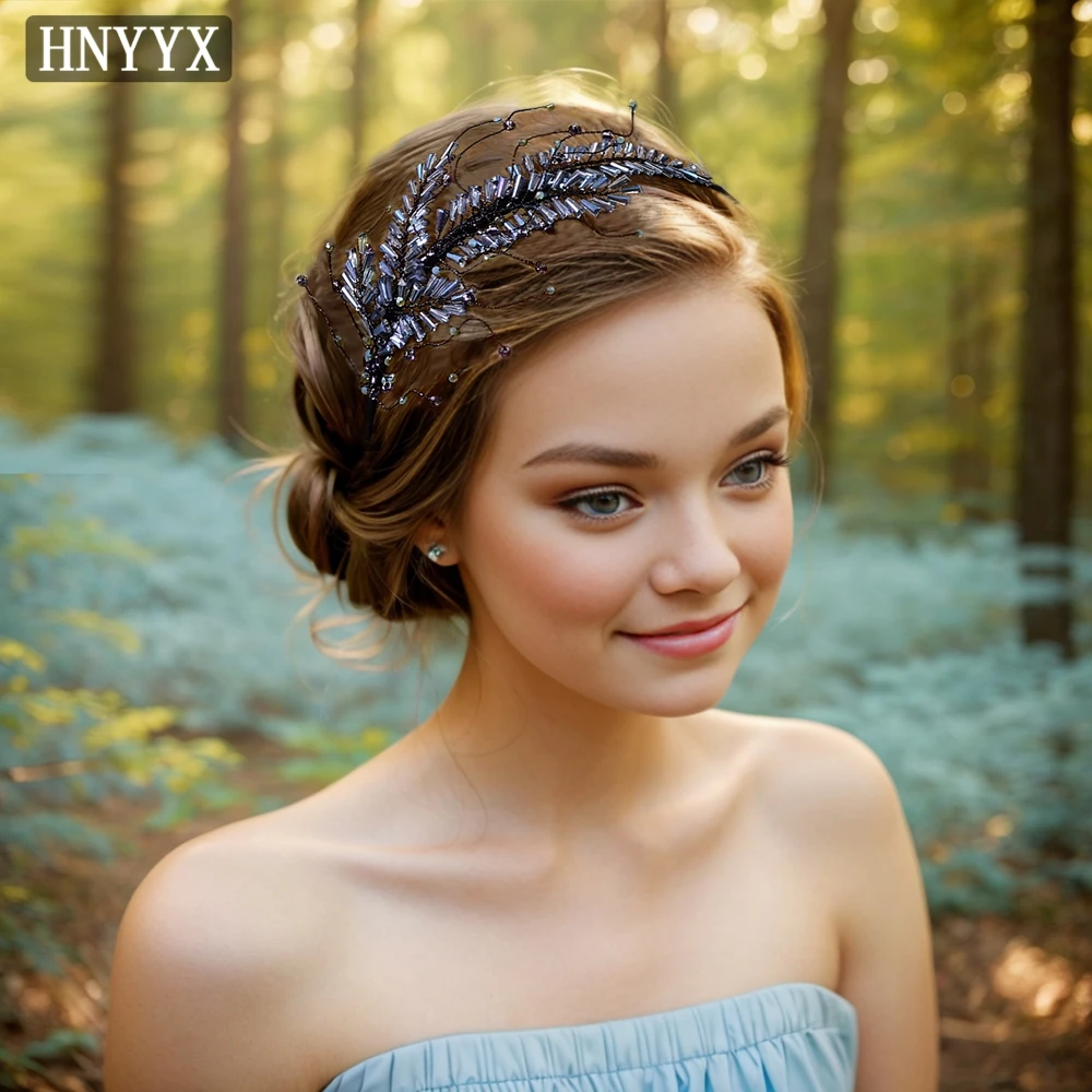 HNYYX Blue Crystal Headbands for Women Elegant Hair Accessories Party Hair Hoop for Girls Shiny Rhinestone Headbands A25