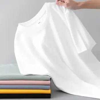 T-shirt a maniche corte tinta unita versatile per uomo e donna, vestibilità slim, sottile, alla moda, ideale per l'estate
