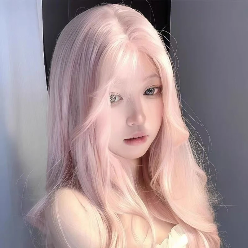 Lupu Synthetic Women Pink Wigs Cosplay Wig Long Pink Hair with Hair Bangs for Women's Halloween Costumes Christmas Party Use