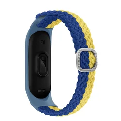 Elastic Adjustable Nylon Braided Bracelet Strap in Vibrant Colors - Mi band 5 6 7 (Blue yellow)