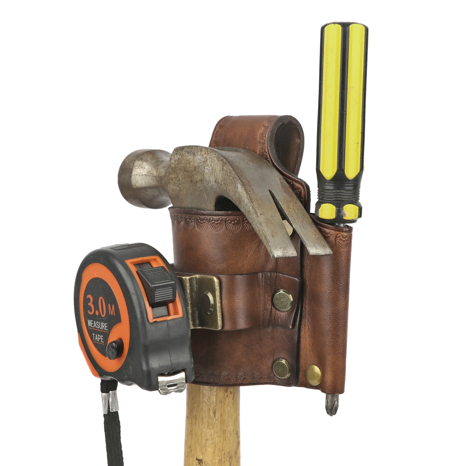 Tourbon Leather Tools Pouch with Belt Loop Heavy Duty Tape Measure & Hammer Holder Pencil Carrier Brown
