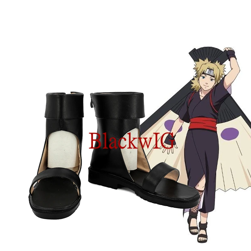 

Anime Temari Cosplay Shoes Halloween Party Black Leather Boots Custom Made
