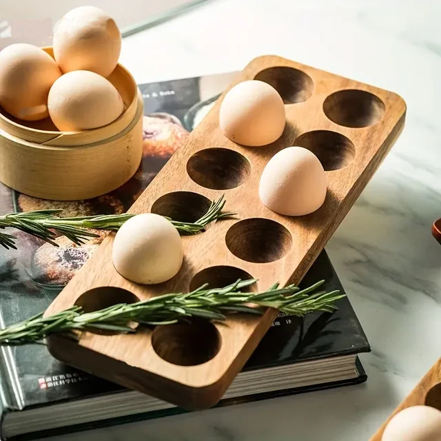 Bandeja de madera maciza para guardar huevos, moderna y sencilla, accesorio para el hogar, estante de almacenamiento, herramienta de cocina para refrigerador, bandeja para huevos a prueba de moho - Image 4