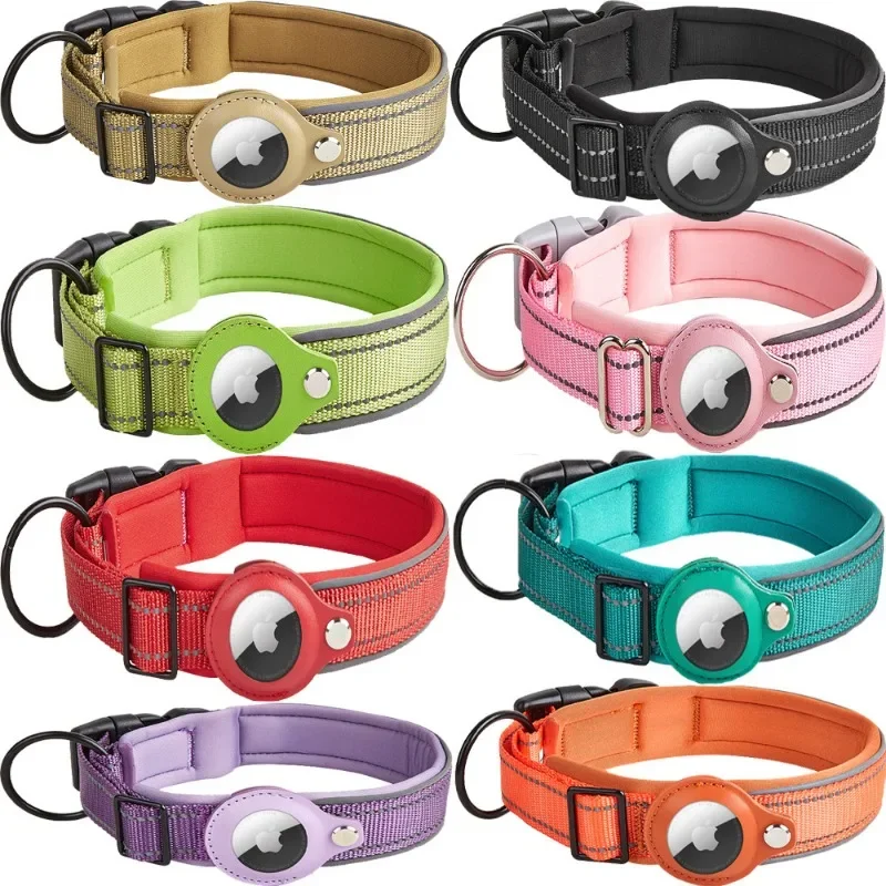 Personalized Pet Collar Leather Anti lost Collar for Airtag Location Tracker Protective Case Adjustable Design