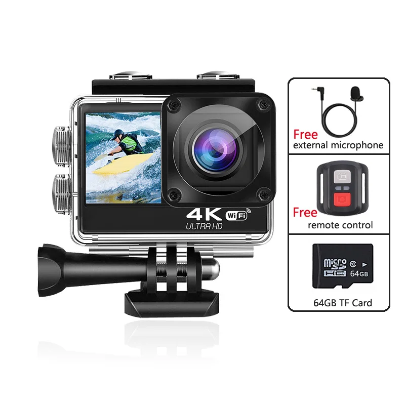 H11 Action Camera 4K 60FPS 20MP EIS 2.0 Touch LCD Dual Screen WiFi Waterproof Remote Control 4X Zoom Sports Cam surfing 