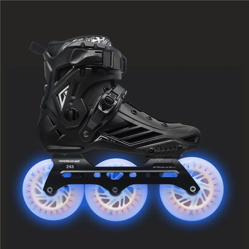 

Roselle Inline Skates 3x110mm Led Wheels 2mm Flexible Rockered Banana Frame Slalom Skate Shoes Luminous LED Flash Skating Wheels