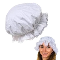 Women Breathable Satin Lace Bonnet Lady White Elastic Brim Maid Hat for Stage Role Playing and Halloween Costume Cosplay Props 1