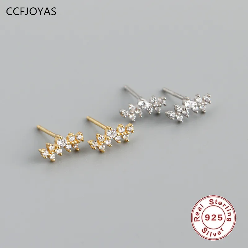

CCFJOYAS 925 Sterling Silver White Zircon Stud Earrings Simple INS Mini Gold Silver Color Studs Earrings Fashion Jewelry 2021