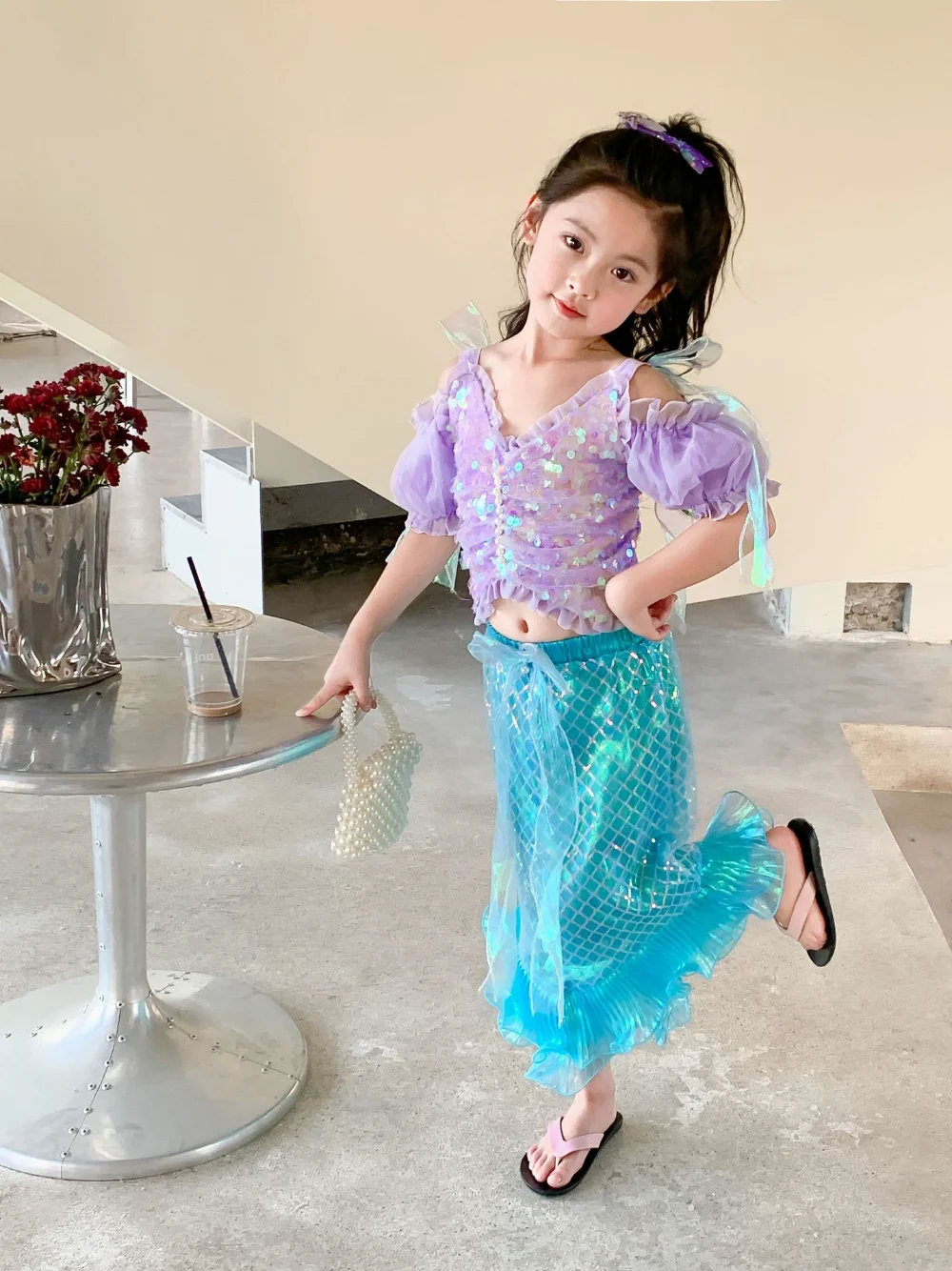 Sirenetta Ariel Charm Princess 3-10T Girl Dress Little Mermaid Costumes Dresses Girls Kids Birthday Party Halloween Dress