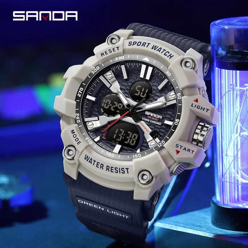 Dual Display Fashion Electronic Men's Watch - Multifunctional Luminous Sport Chronograph with Calendar and Stopwatch
