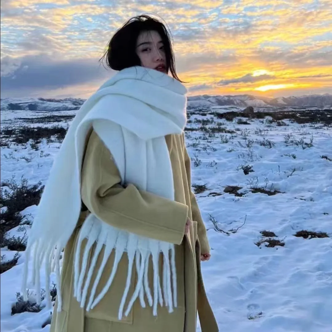 

Womens Winter Scarf Fashion Knitted Solid Color Y2k Korean Thicken Warm Scarves Sweet Tassel Leisure Shawl Wraps Streetwear New