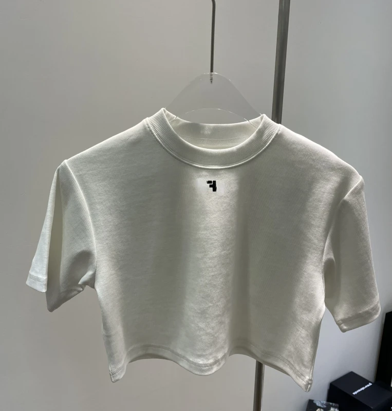

149504 Summer Fashion Womens Short Sleeve Cotton T-shirt Sexy Solid Slim Fit Crop Top Stylish Girls High Street Clothing Off F1