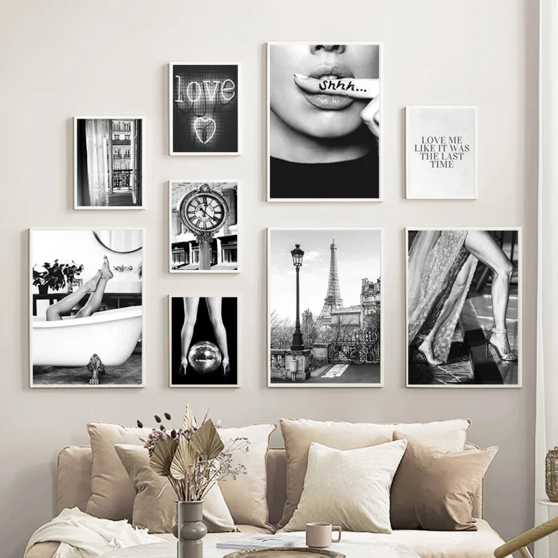 

Paris City Girl Black White Living Room Decoration Posters And Prints Wall Art Canvas Painting Wall Pictures