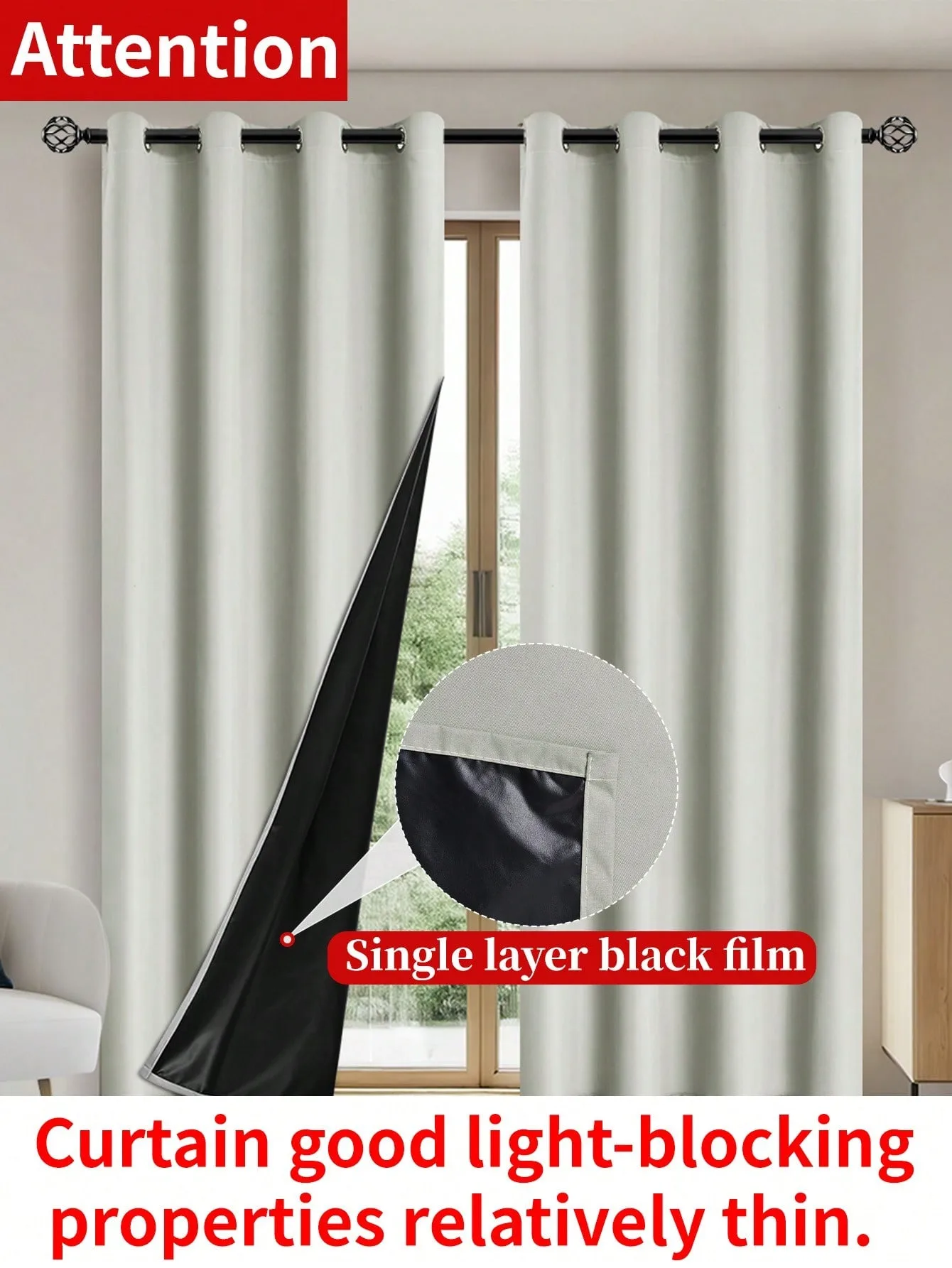 1pc Solid 100% Blackout Curtains with Grommets, Curtains for Bedroom, Living Room, Kitchen, Privacy Drapes, Window Curtain 6