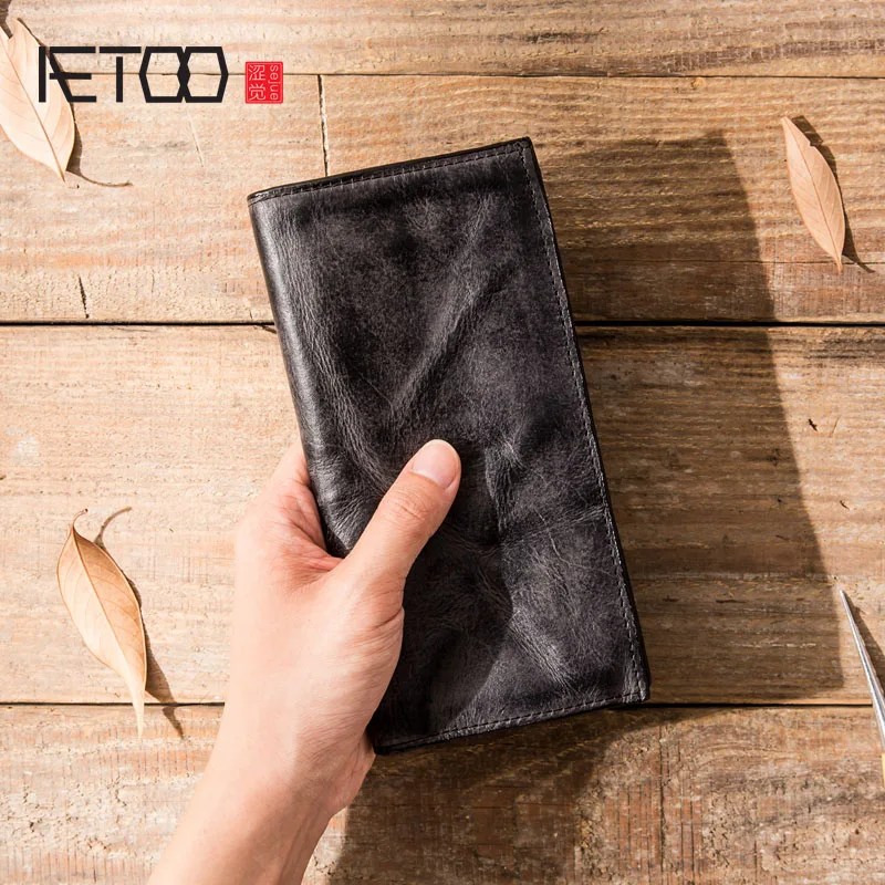 

AETOO Handmade vintage leather wallet, male multifunctional vegetable tanned leather wallet, youth art coin purse