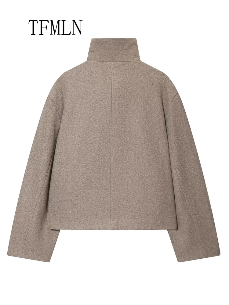 Fashion Stand Collar Causal Jackets For Women 2025 Autumn Loose Single Breasted Long Sleeve Chic Coats High Street Lady Outwear